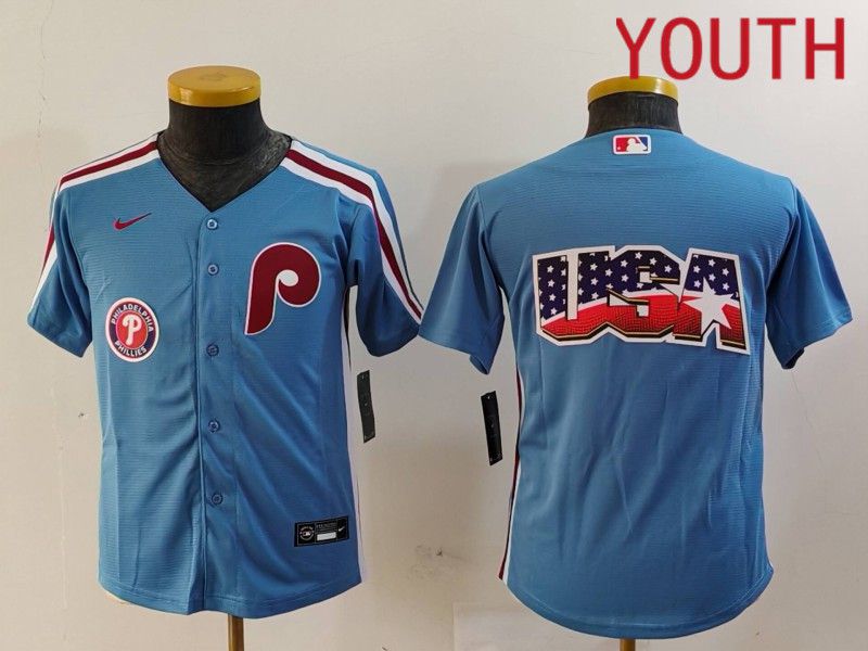 Youth Philadelphia Phillies Blank Blue Throwback 2024 Nike MLB Jersey style 4